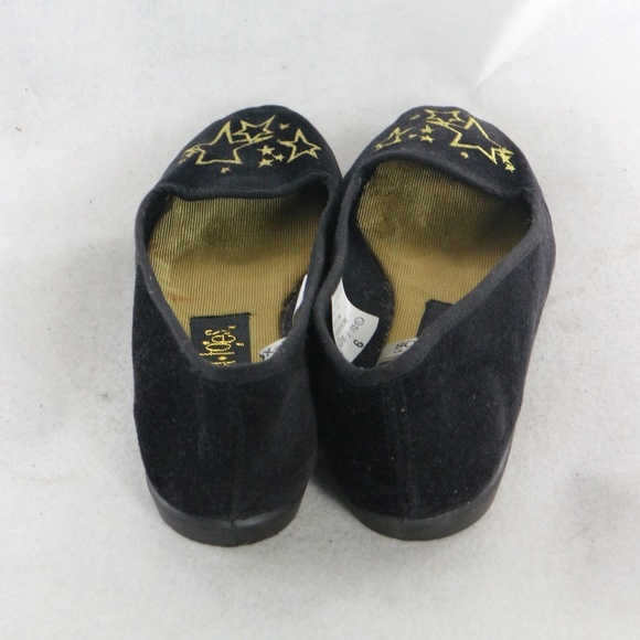 Tinsel Toes Black Velvet Gold Star Loafers Flats - Picture 4 of 8